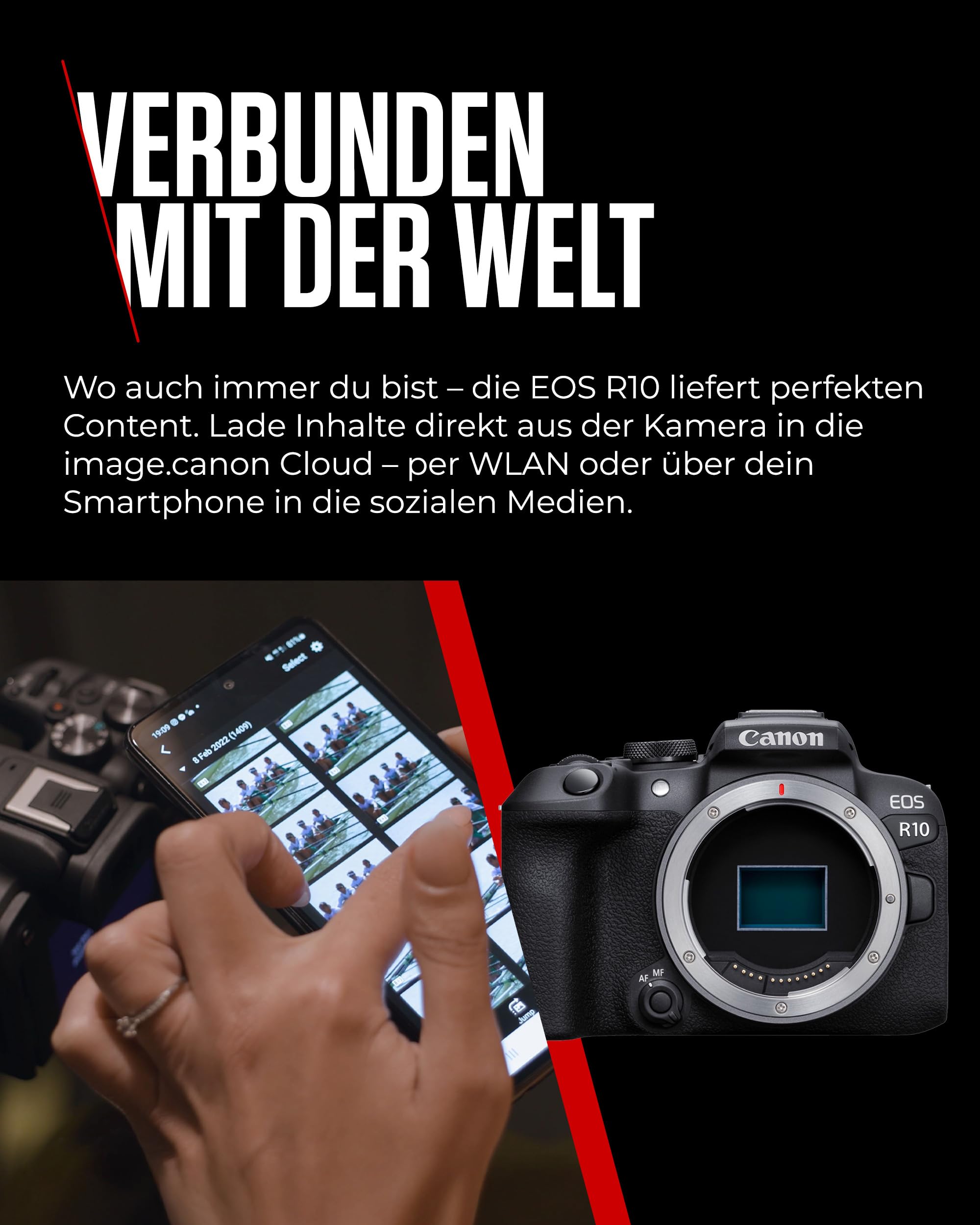 Canon EOS R10 Kamera spiegellose Camera + RF-S 18-150mm F4.5-6.3 is STM Objektiv (Hybridkamera, DSLR Upgrade, 15 B/s, 4K Videos, Dual Pixel CMOS AF II Fokussystem, WLAN) schwarz