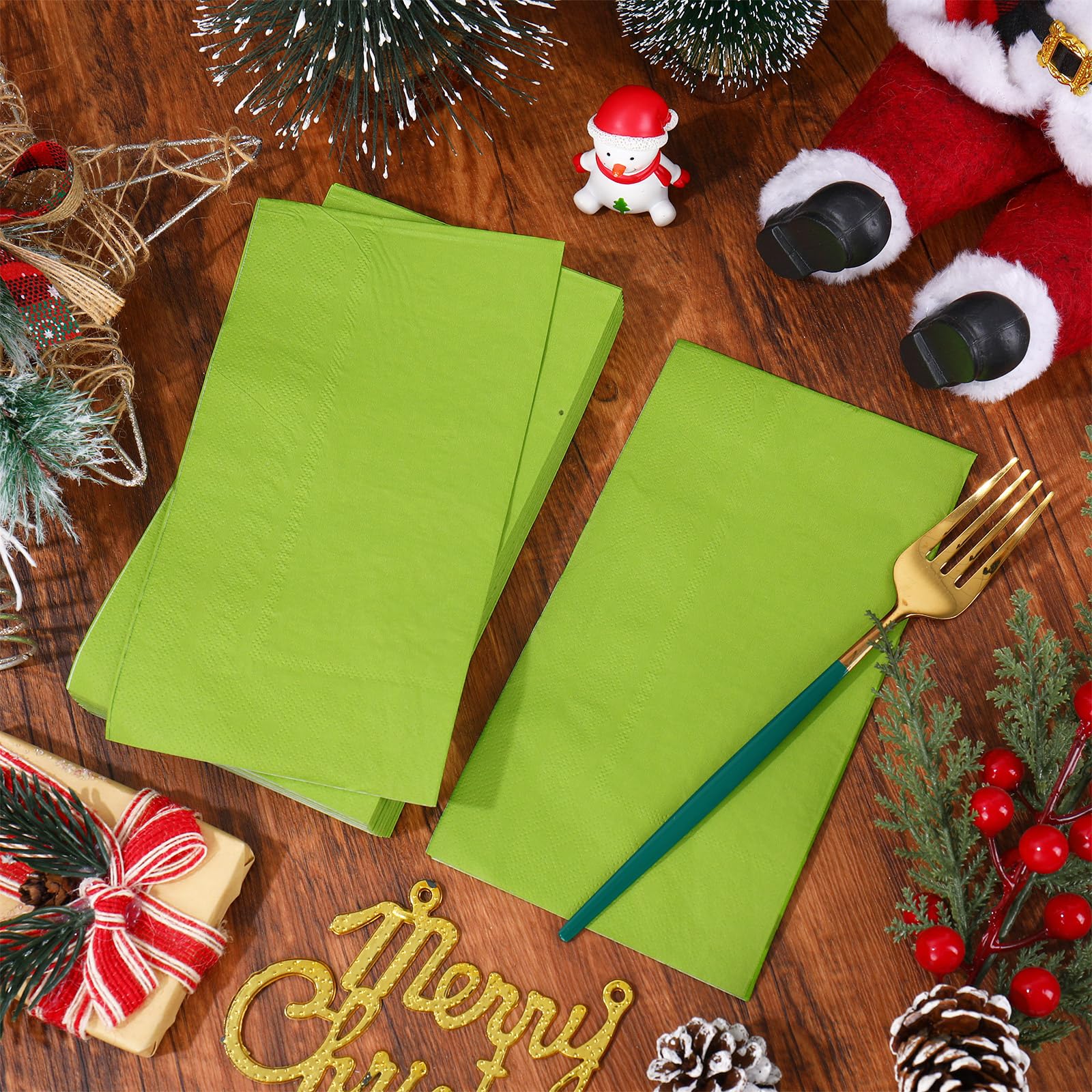 Whaline Lot de 200 serviettes de table jetables en papier de Noël pour invités - Vert citron - Serviettes décoratives pour l'hiver, la cuisine, la salle de bain, les vacances, la table de fête