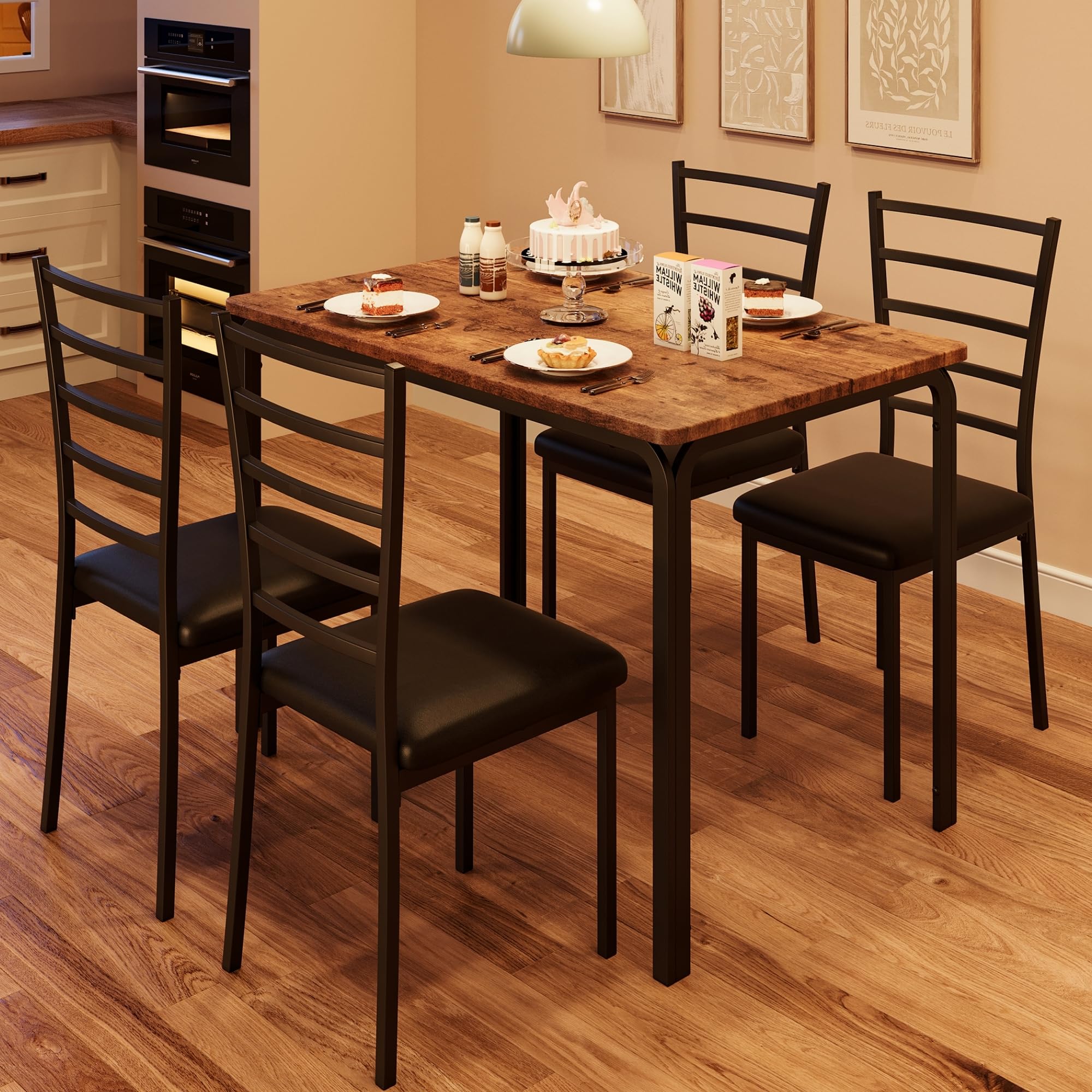 4-Piece Kitchen Table Set Space-Saving Dinette With Metal Legs