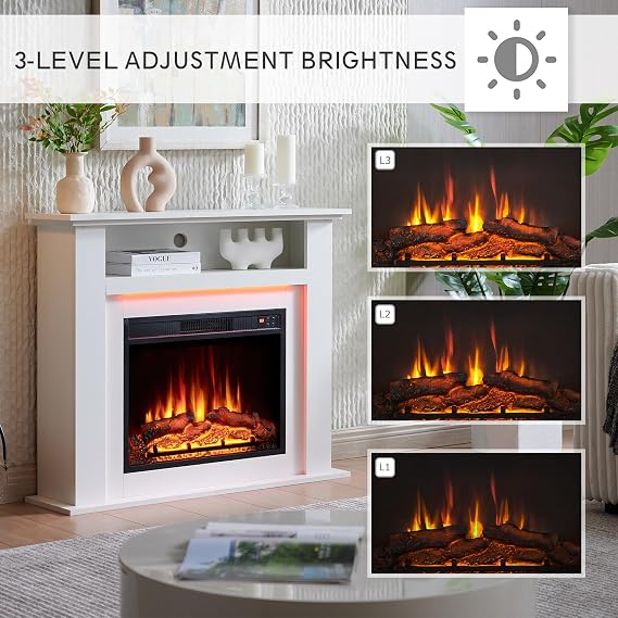FLAMEKO 39 Electric Fire and Surround, Freestanding Suite, Sahara White