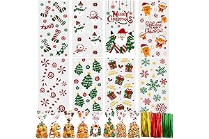 YUJUN Christmas Cellophane Treat Bags for Candy: Festive Winter Cheer