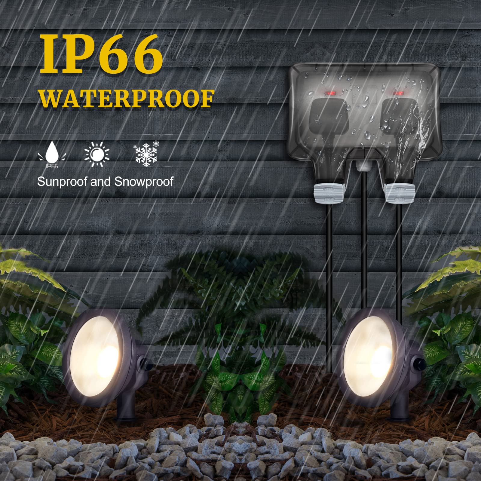 Buy Outdoor Sockets Weatherproof with 3M/10FT Extension Cable, 2 Gang