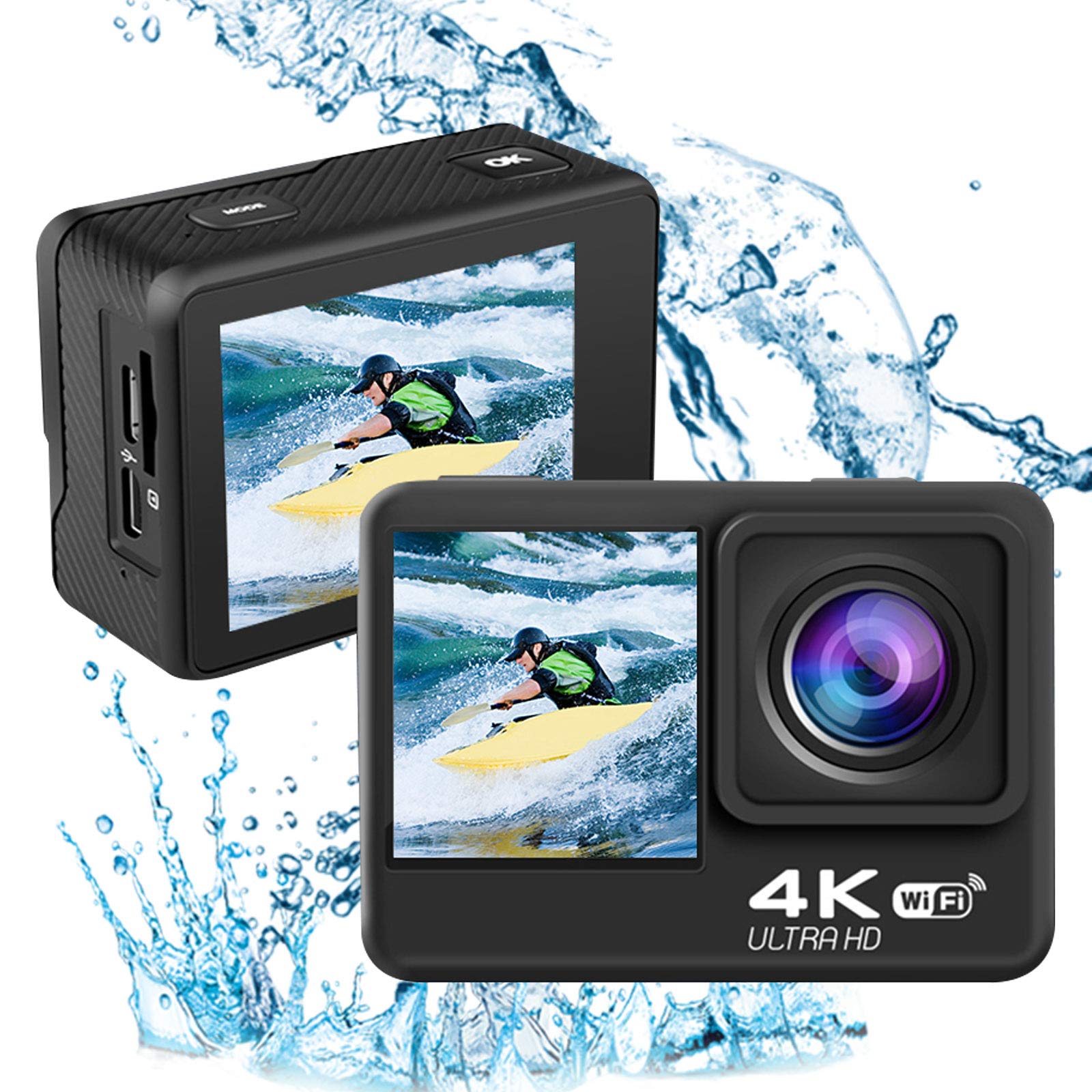 Fotocamera Subacquea Macchina Fotografica Subacquea Touch Screen con Doppio Schermo 4K Fotocamera Subacquea Digitale Impermeabile con Telecomando Wireless per 30 M Sott'Acqua
