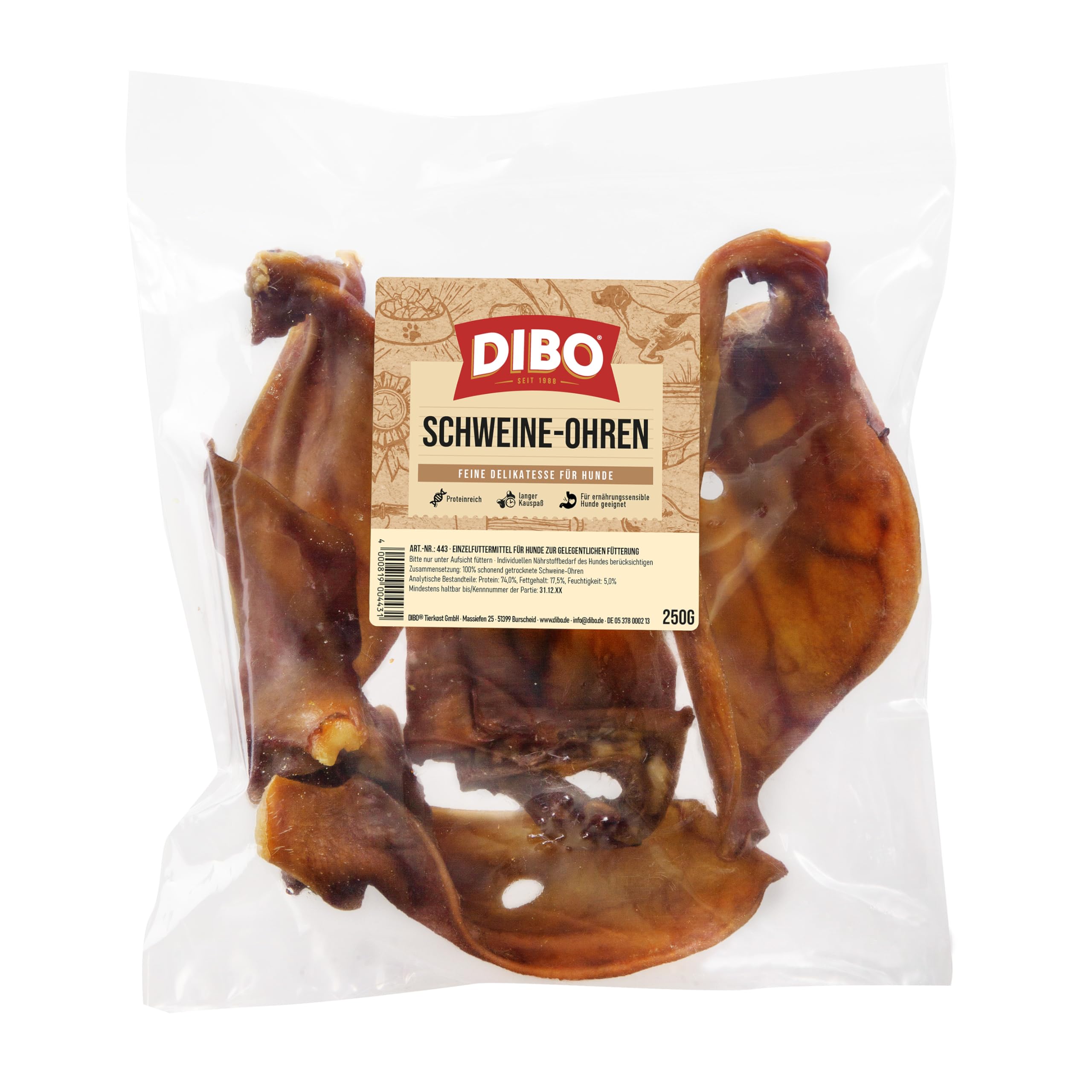 DIBO Schweineohren, 250g-Beutel, der kleine Naturkau-Snack oder Leckerli für Zwischendurch, Hundefutter, Qualitätskauartikel ohne Chemie – Ansicht 2