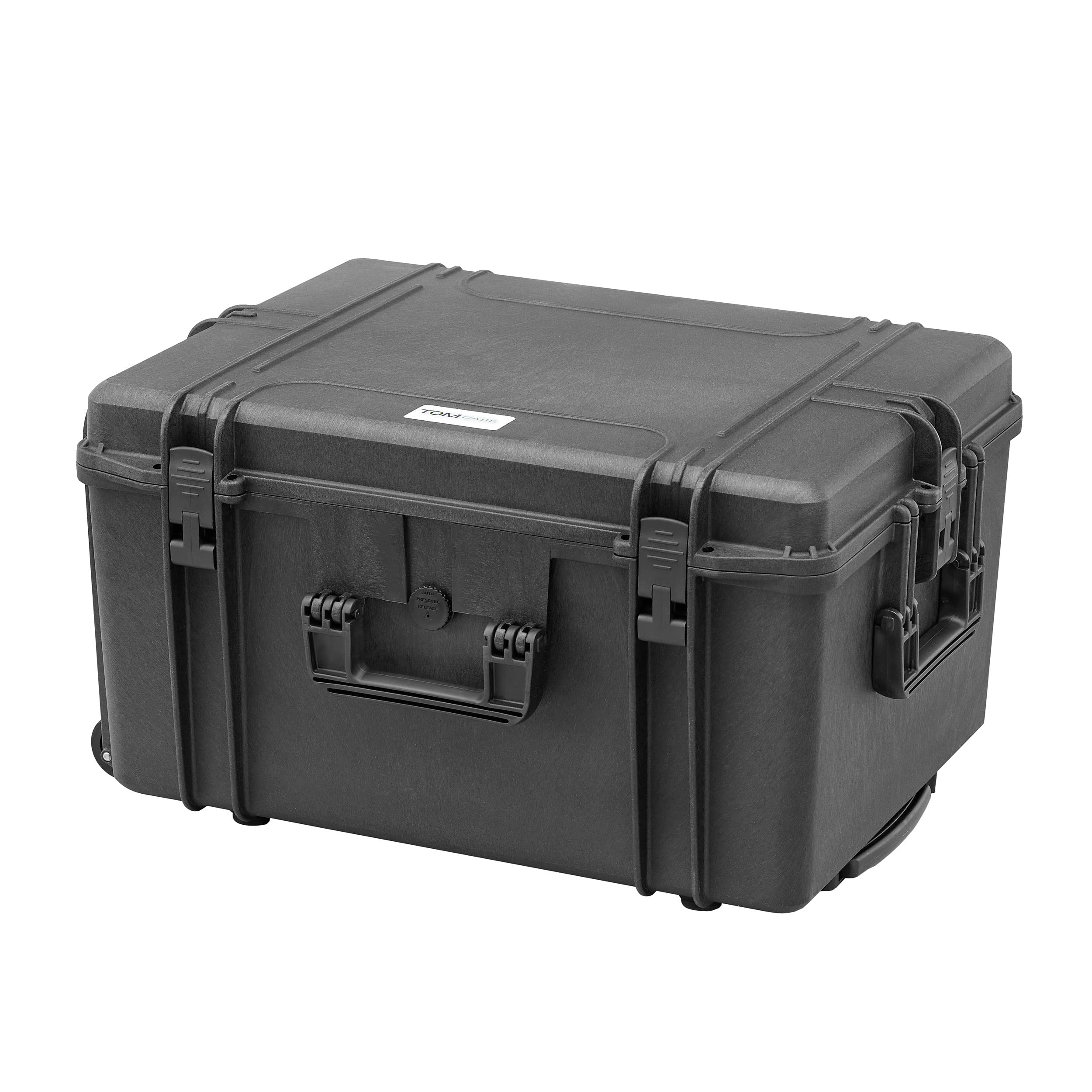 TOMcase Outdoor case with Trolley, 62x46x34 cm, contenitore di trasporto, grande valigia impermeabile con inserto in schiuma cubica, valigetta rigida, custodia per fotocamera (nero)
