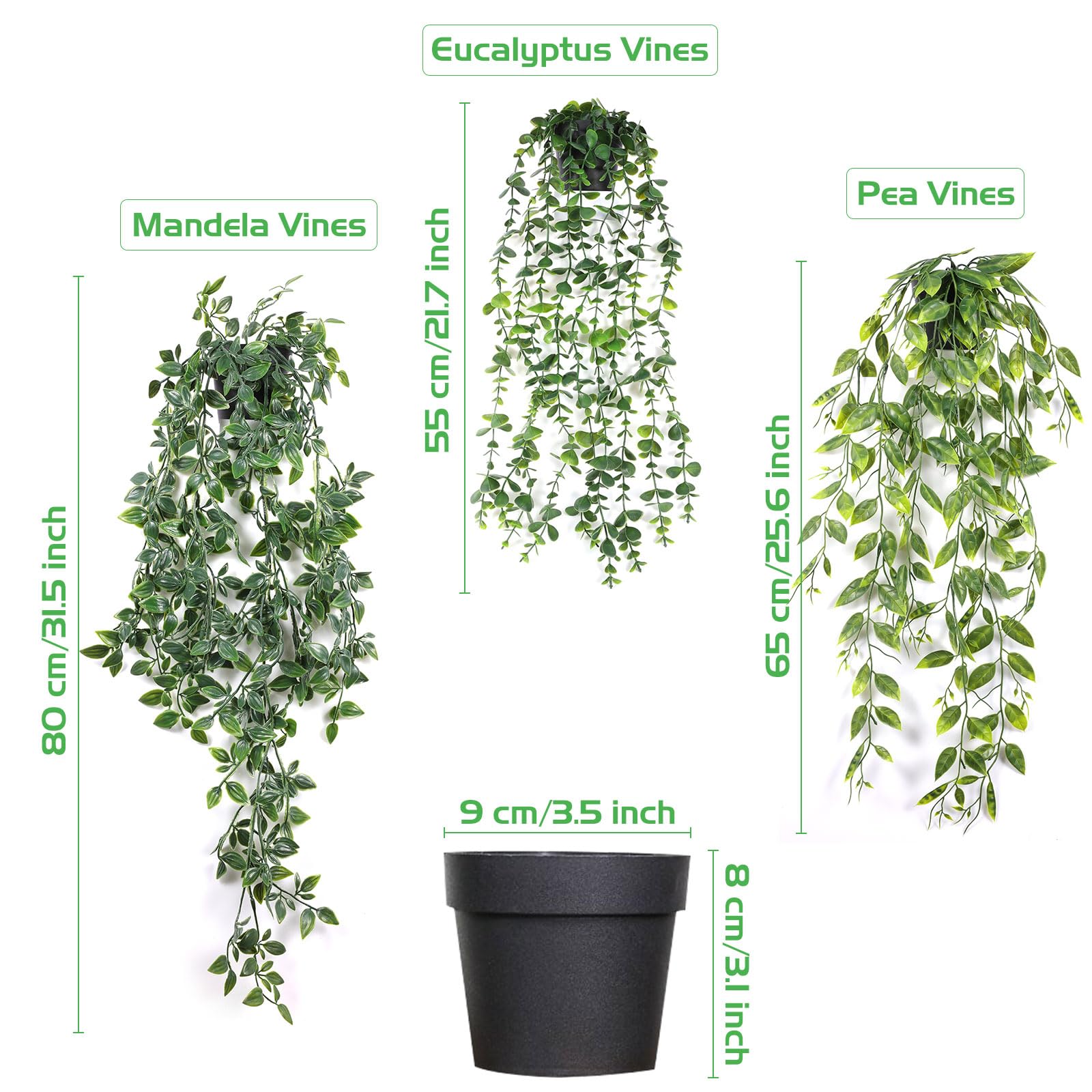 3 Piante Finte Da Appeso - Edera Artificiale Con Vaso, Decorazione Casa Senza Manutenzione