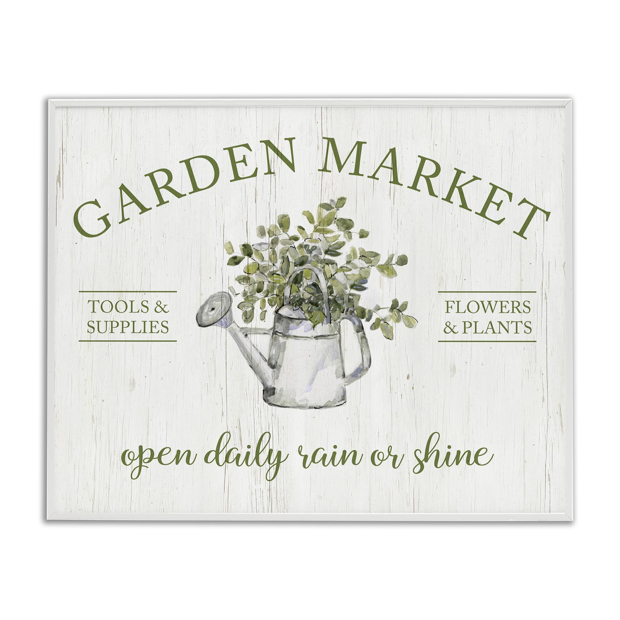 Stupell Industries Coastal White (Textured) 'Open Daily Garden Market'| Framed Giclee Art