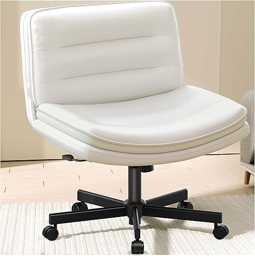 Miniatura 9 de COMHOMA Silla de oficina con patas cruzadas con ruedas, silla de escritorio de oficina sin brazos, sillas modernas para computadora de tocador para