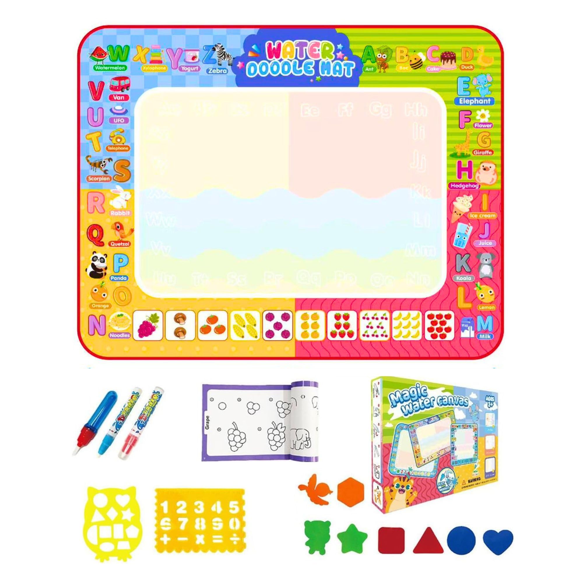 Large Aqua Magic Drawing Board Water Doodle Mat 98X78 CM Mess Free Play Writing Painting Coloring Board with Stencils Pens Step by Step Drawing Book Learning Toys Birthday Gift Christmas Gifts