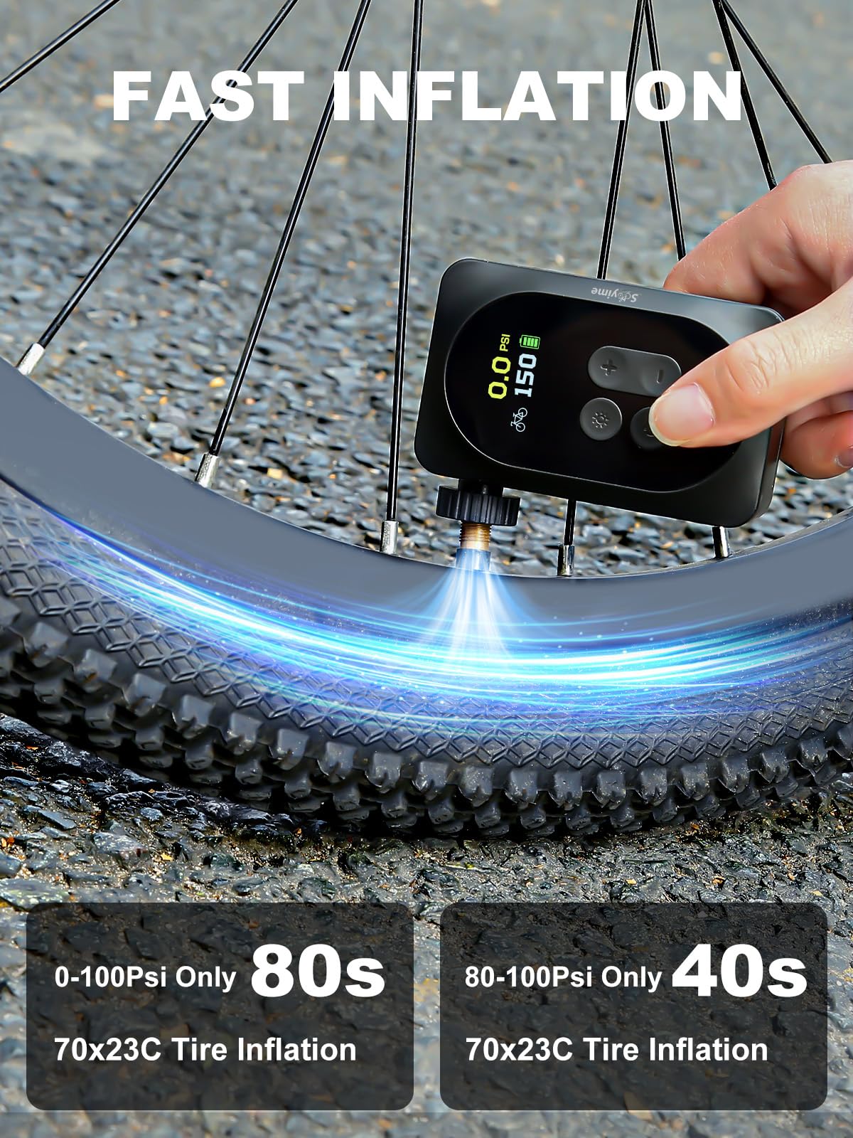 Mini pompe à vélo électrique portable 150 PSI avec jauge précise, arrêt automatique, gonflage rapide pour valves Presta et Schrader – Convient pour vélos, motos, ballons de sport