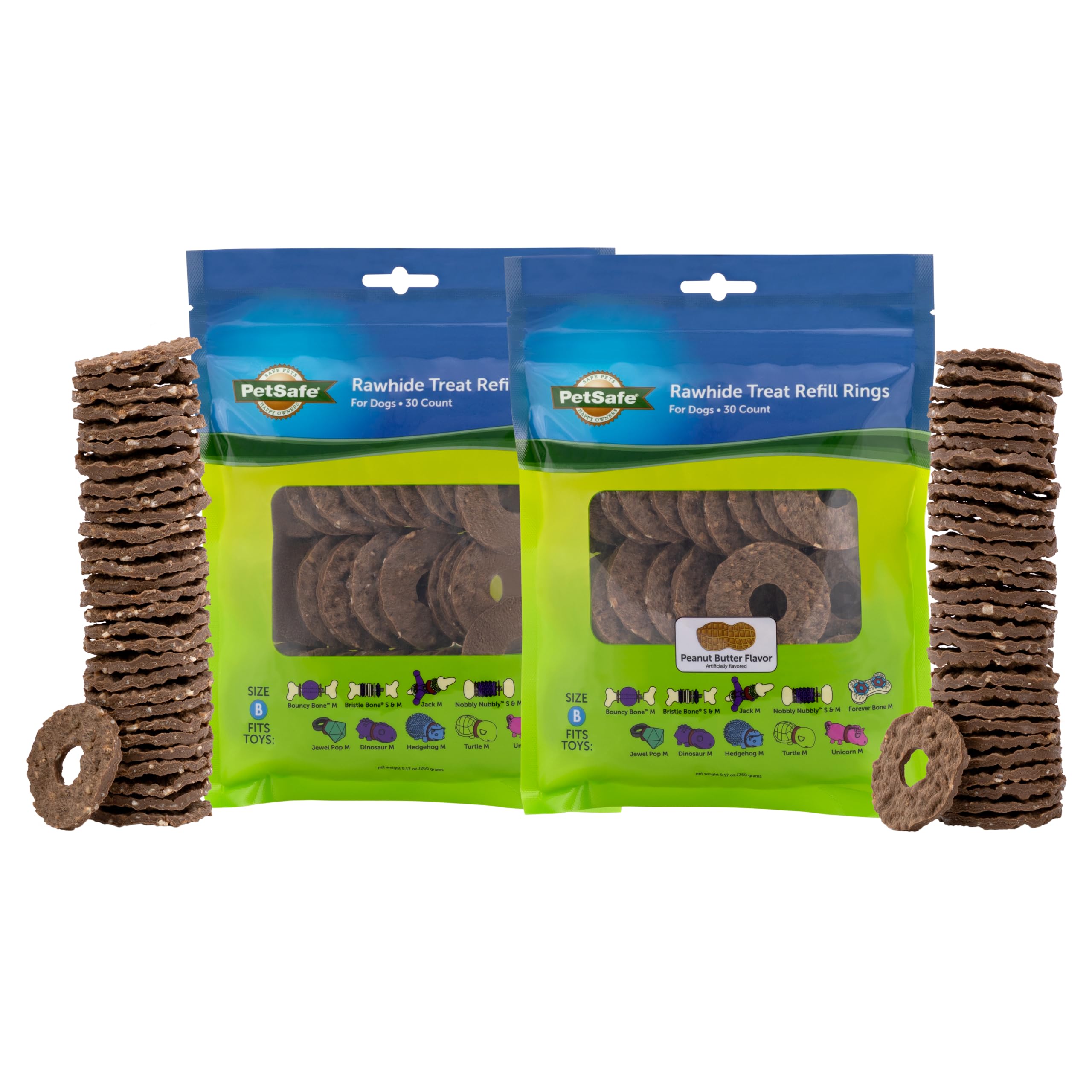 Busy Buddy Toys Dog Treat Refills (60 Refills) Dog Treats Medium, Dogs Rawhide and Peanut Butter Flavors, Keeps Your Furry Friend Engaged, Resealable Bag for Freshness