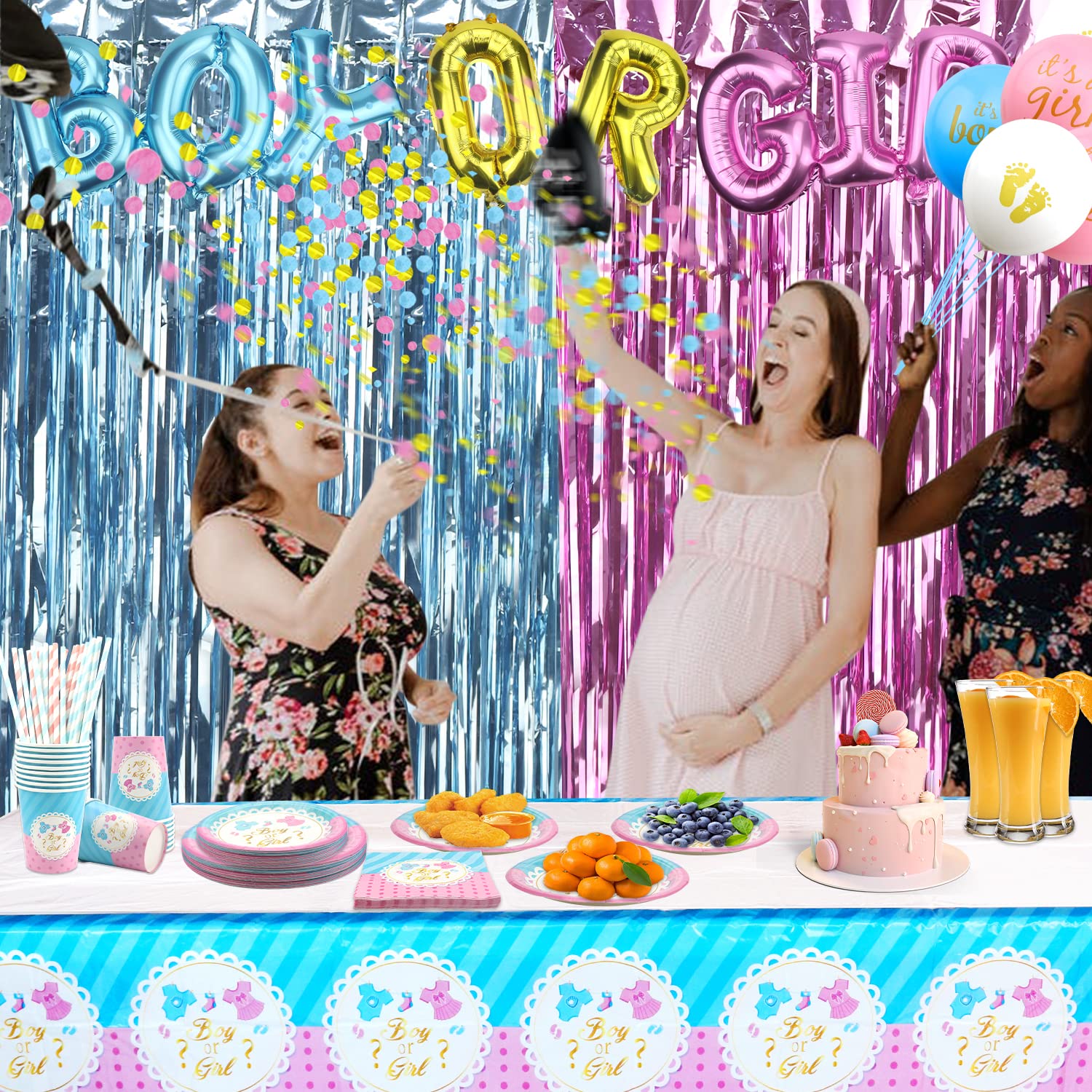 Kit Decorazione Gender Reveal Per 25 Ospiti - Striscione, Palloncini, Tovaglie - Foto 6