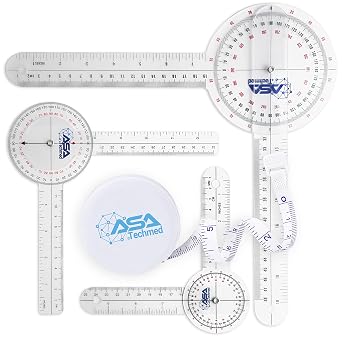 ASA TECHMED Goniometer Set 4 Pieces 12", 8", 6" Body Measuring Tape - Physical Therapy, Occupational Therapy, Fitness, Medical Protractor Angle Ruler