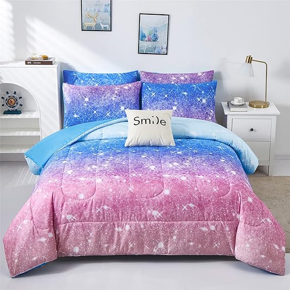 kiddiku Rainbow Glitter Comforter Set Full/Queen Size for
