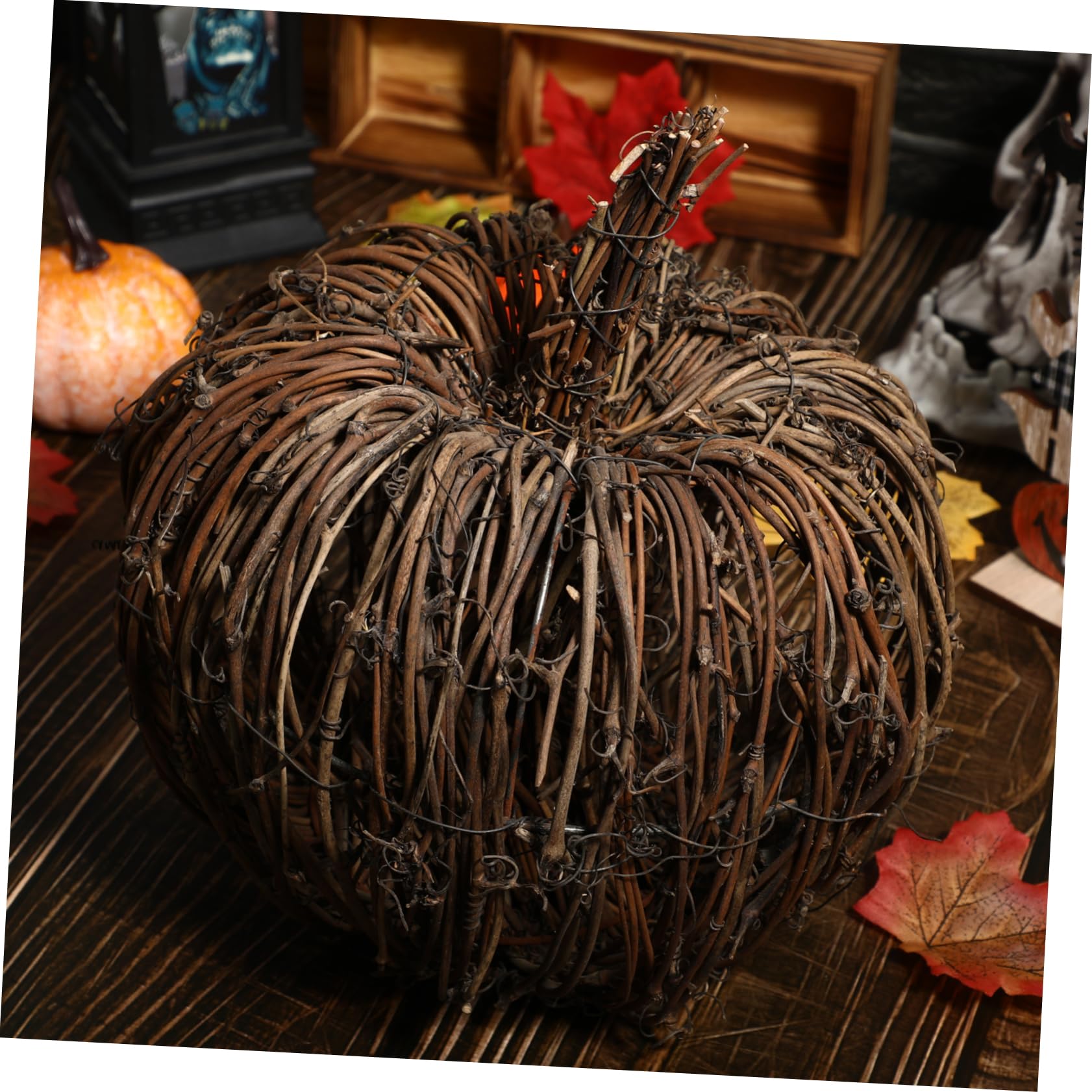 ifundom Decoración De Calabaza De Ratán para Halloween Adorno Festivo para Fiestas Diseño De Calabaza De Ratán para Decoración De Escritorio Casa