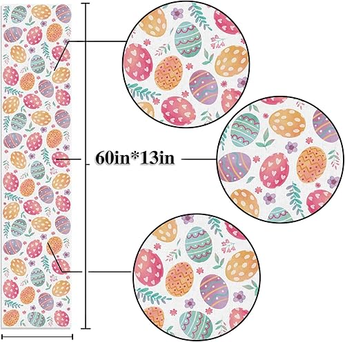 Miniatura 10 de Nepnuser Camino de mesa de lino con texto en inglés Happy Easter para decoración de primavera y huevo de Pascua, casa de campo, comedor, cocina,