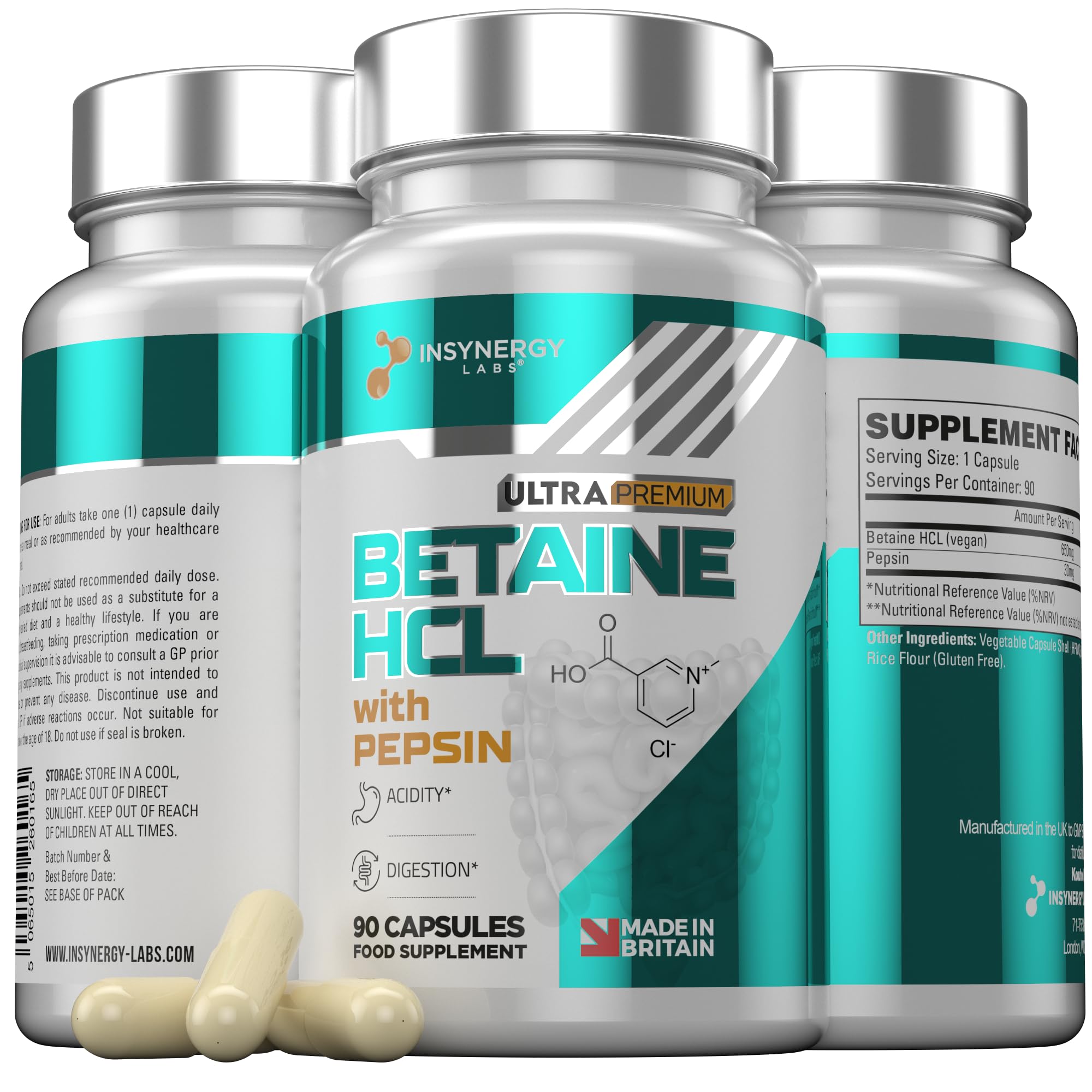 Betaine HCl Pepsin 650MG Per Capsule (Swiss Pharma Grade) Digestive Enzymes Supplements Betaine HCL Pepsin Digestion Supplement – Betaine Hydrochloride 90 Vegan Capsules