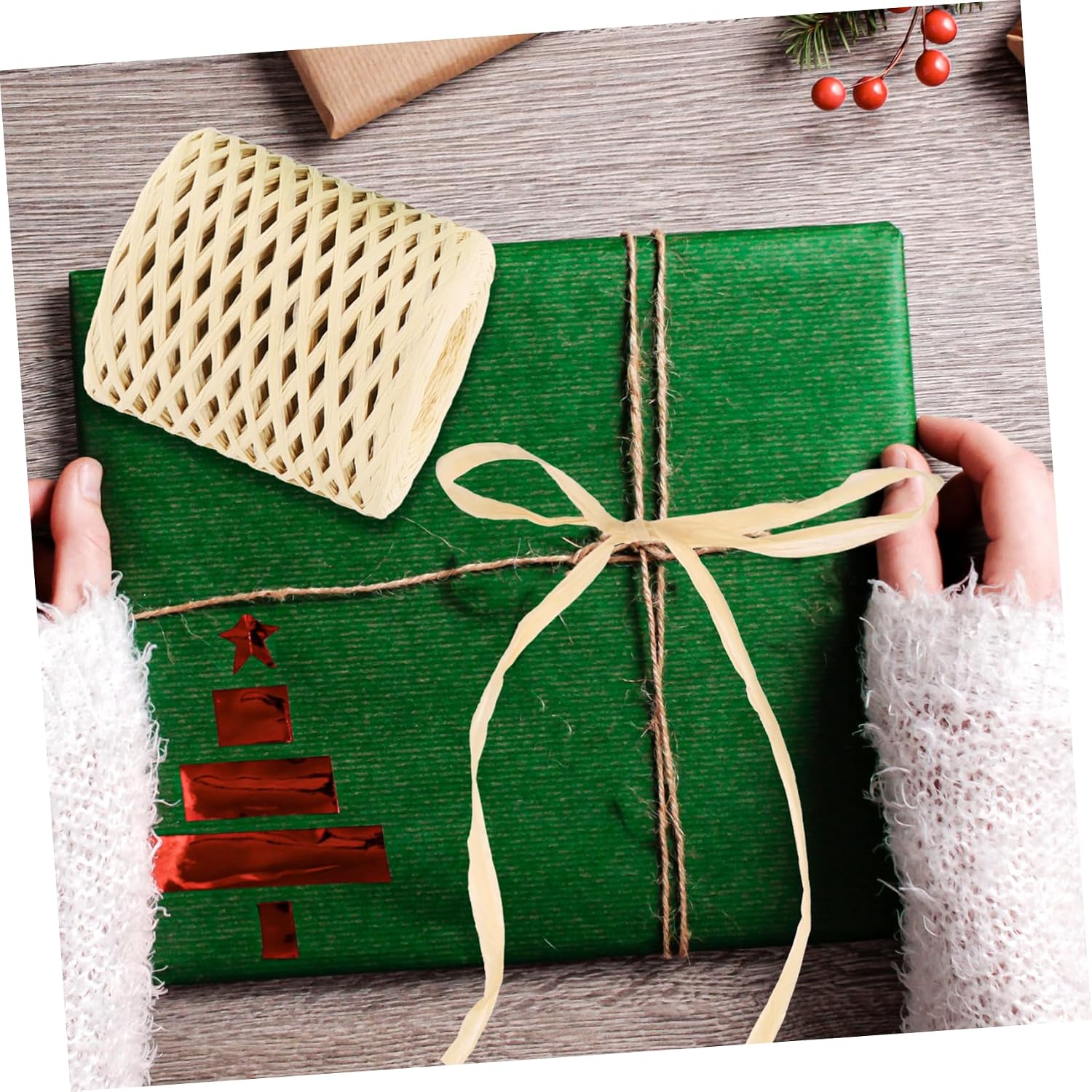 Raffia Ribbon Craft 4 Rolls Gift Wrap Ribbon Xmas Decorative