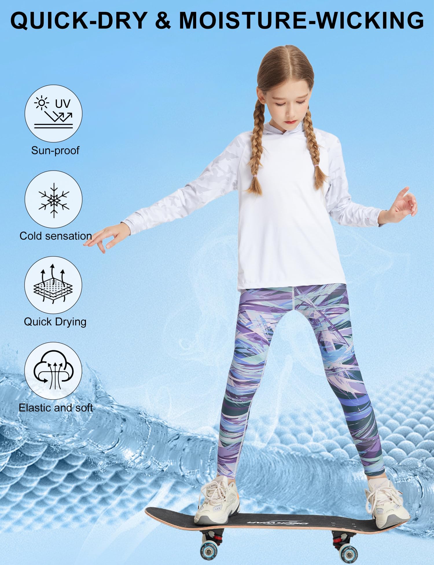 Venzina® Girls UPF 50+ Sun Shirt Boys And Girls Quick Dry Sun Protection Clothing Athletic Hoodie with Thumbholes-White-110 4