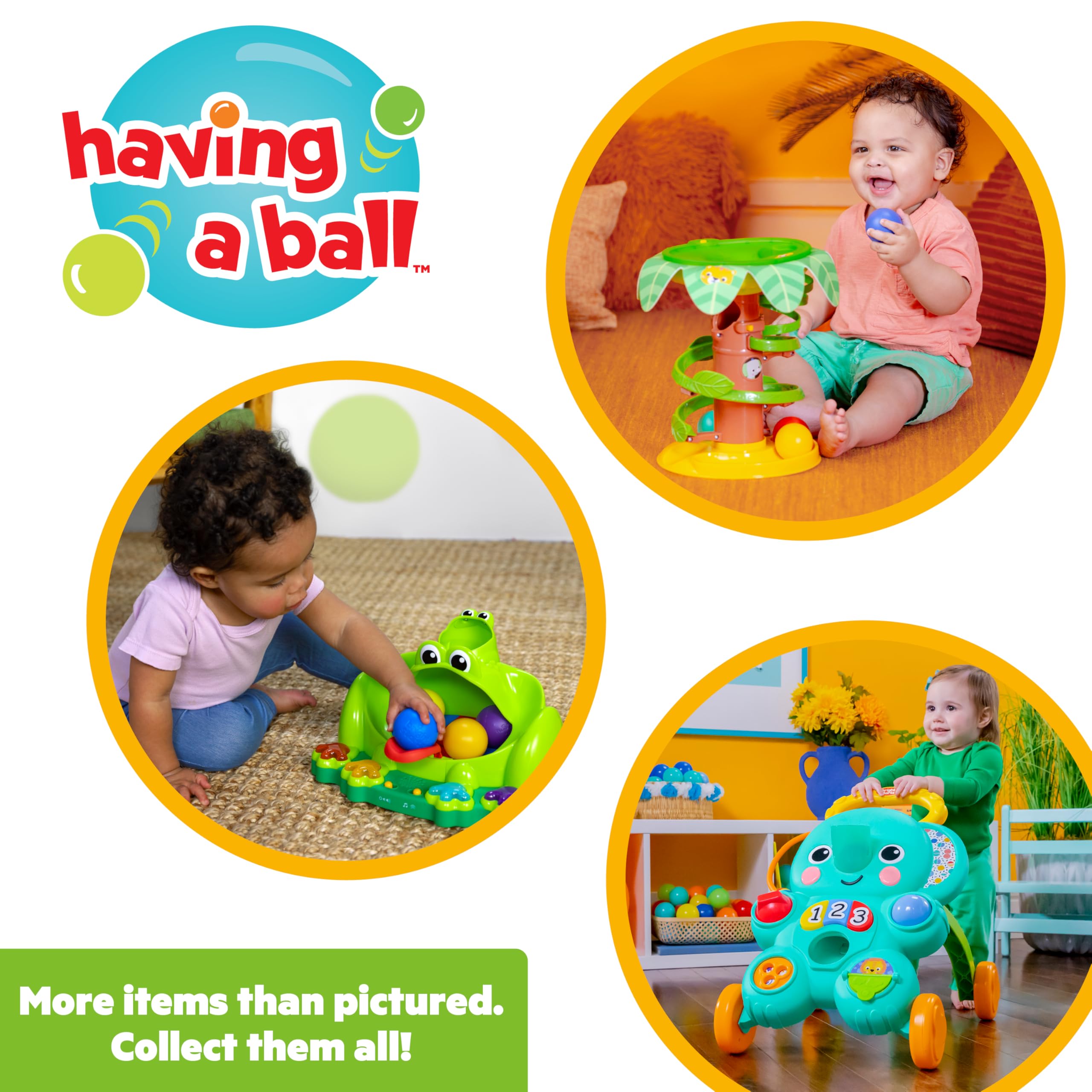 Bright Starts, Ranocchia Poppin' Ball, Giocattolo per lanciare, rimbalzare e Far rotolare Le Palline, Gattonare e inseguire, Unisex, 6+ Mesi
