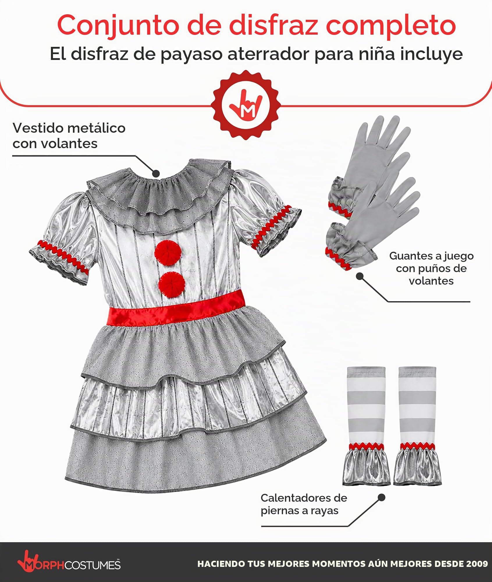 Morph Disfraz de payaso aterrador para niños, disfraz de payaso aterrador, disfraces de Halloween para niñas, disfraces de Halloween para niños