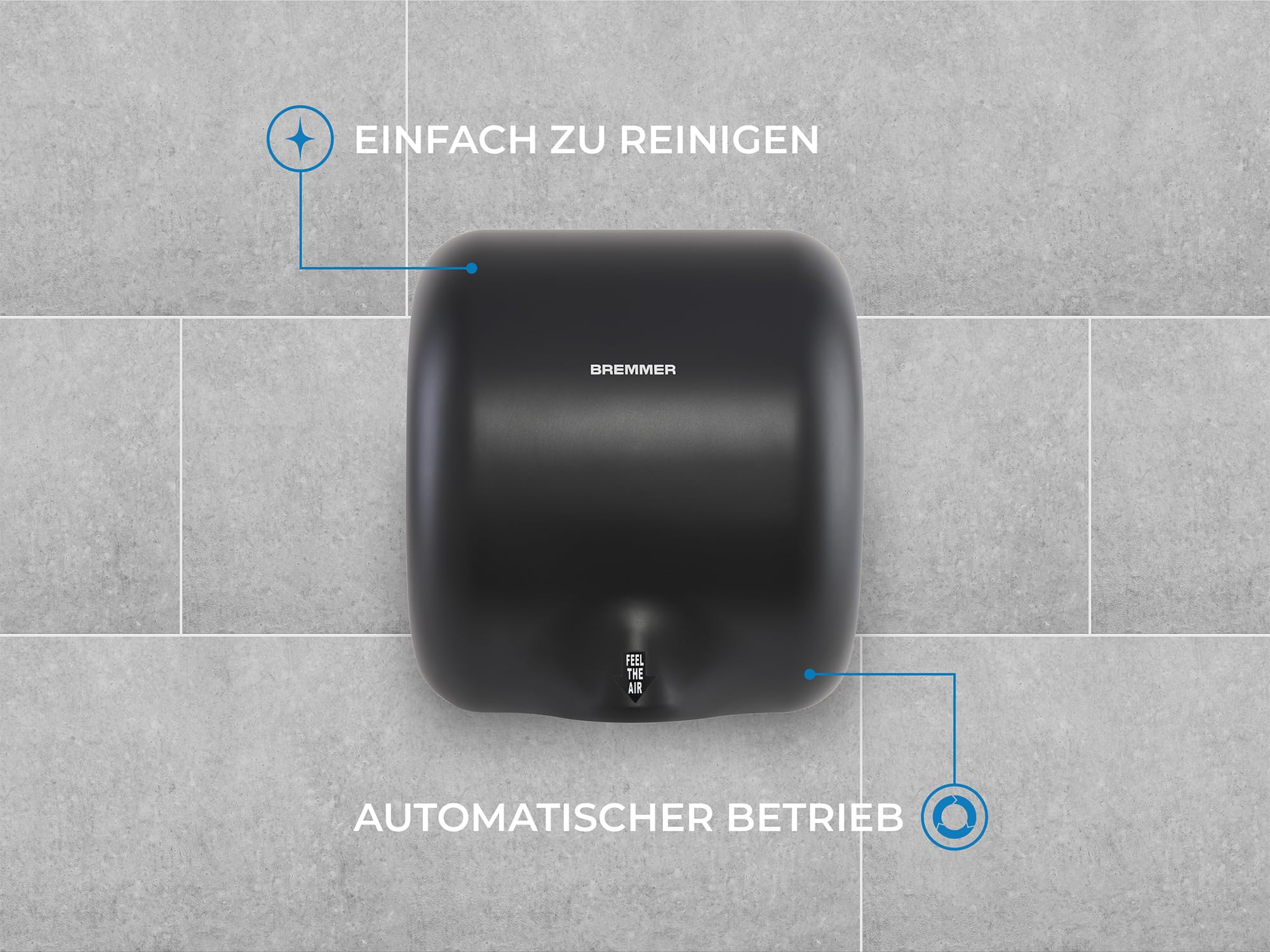 Bremmer Generic Turbo-Händetrockner | Hochgeschwindigkeits-Niedrigenergie-Trockner | Umweltfreundlicher elektrischer Händetrockner für Toiletten | Händetrockner für Toiletten (schwarz)