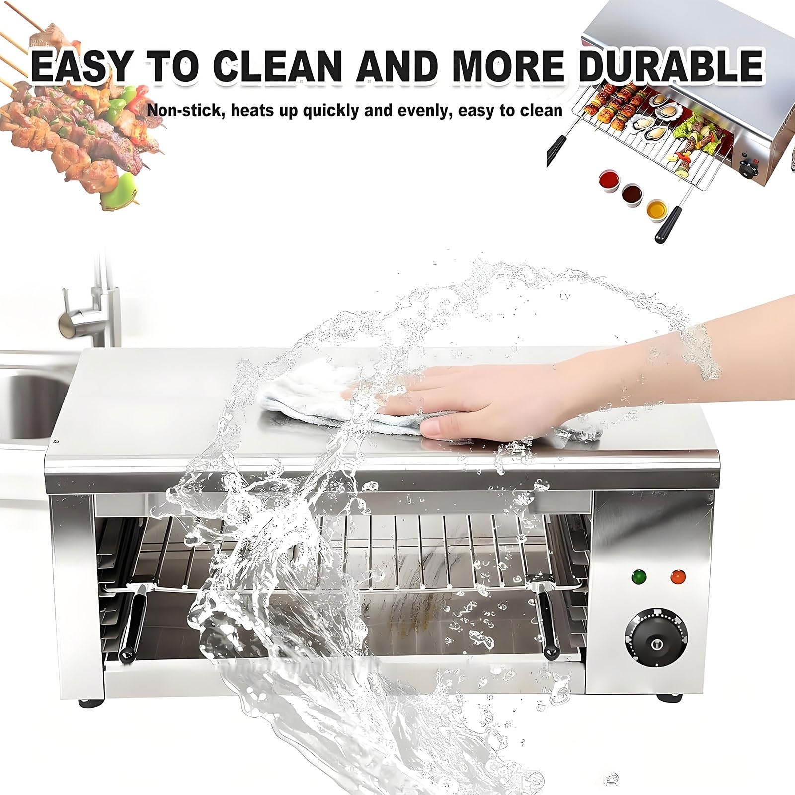 Asador Salamandra De 2000 W, Asador EléCtrico Para Carnes De Acero Inoxidable, Para Encimera, Con Bandeja Recogemigas ExtraíBle, 50 ℃-300 ℃ Para Pizza, Carnes A La Parrilla Y SáNdwiches