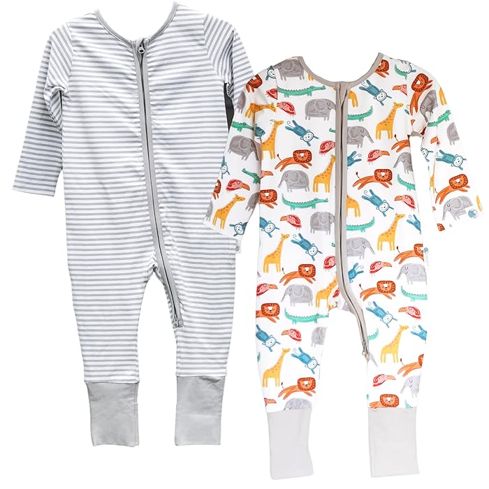 Buy AdoraCub 100 Luxury Blend Cotton Bamboo Zip Baby Sleepsuits 2 Pack