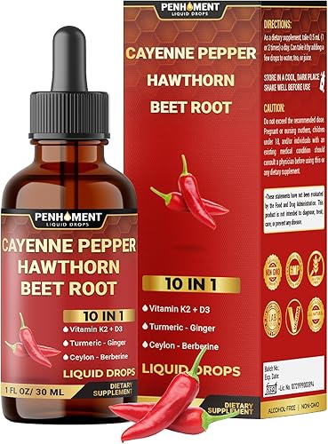 10 en 1 3000 mg de pimienta de cayena espino baya vitamina D3 K2 raíz de remolacha jengibre gotas líquidas y más  Apoyo a la digestión  1 onza