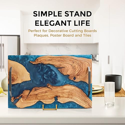 Miniatura 7 de TR-LIFE Paquete de 4 soportes de placa de 8 pulgadas para exhibición, grande, soporte de metal dorado, bandeja decorativa, libro, placas, caballete