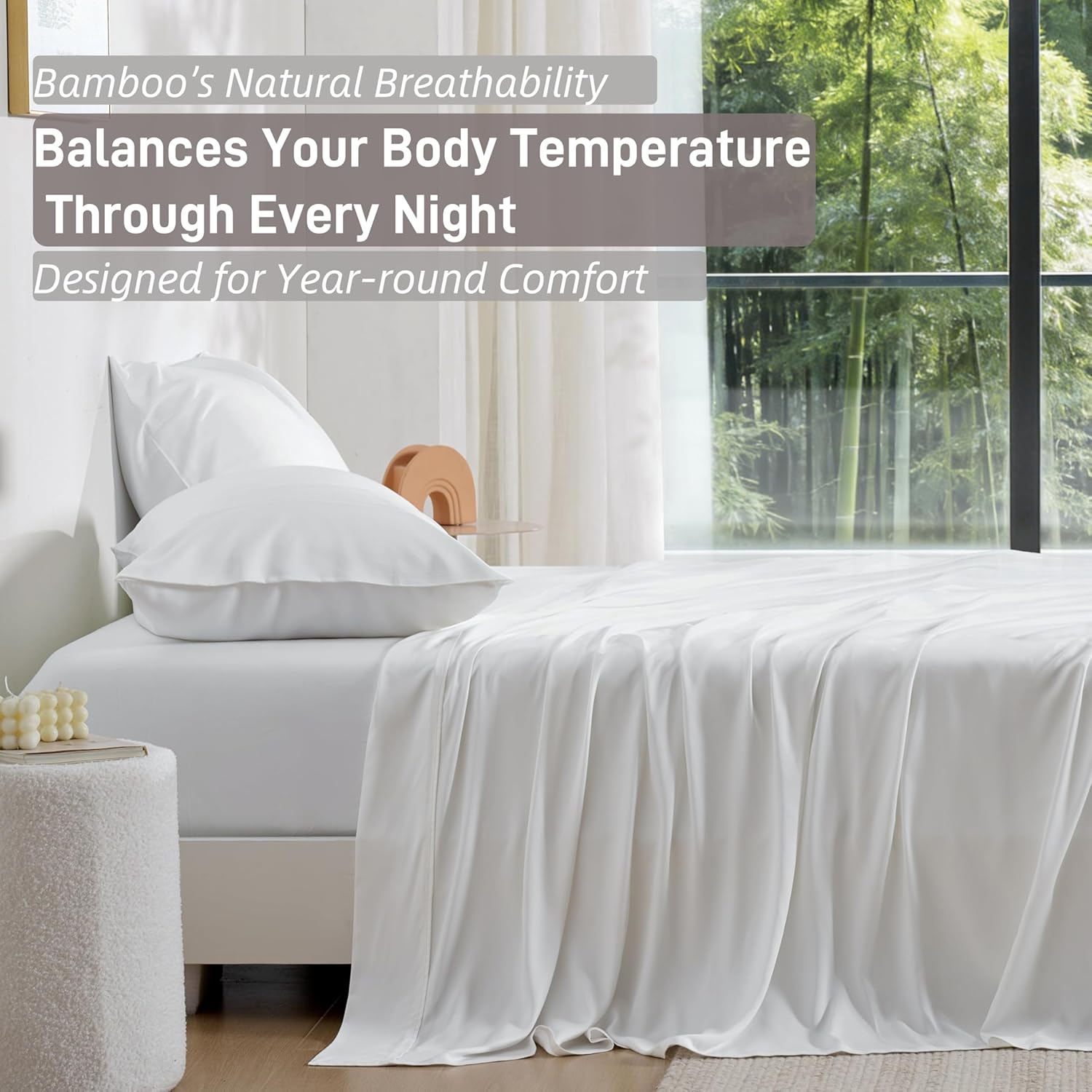 GOKOTTA King Size Sheets Set 4 Piece, 100% FSC® Certified Rayon Derived from Bamboo, Luxury Breathable and Silky Soft Sheets, Deep Pocket 16" Fitted Sheet with Elastic Corner Straps, Bright White - Image 6