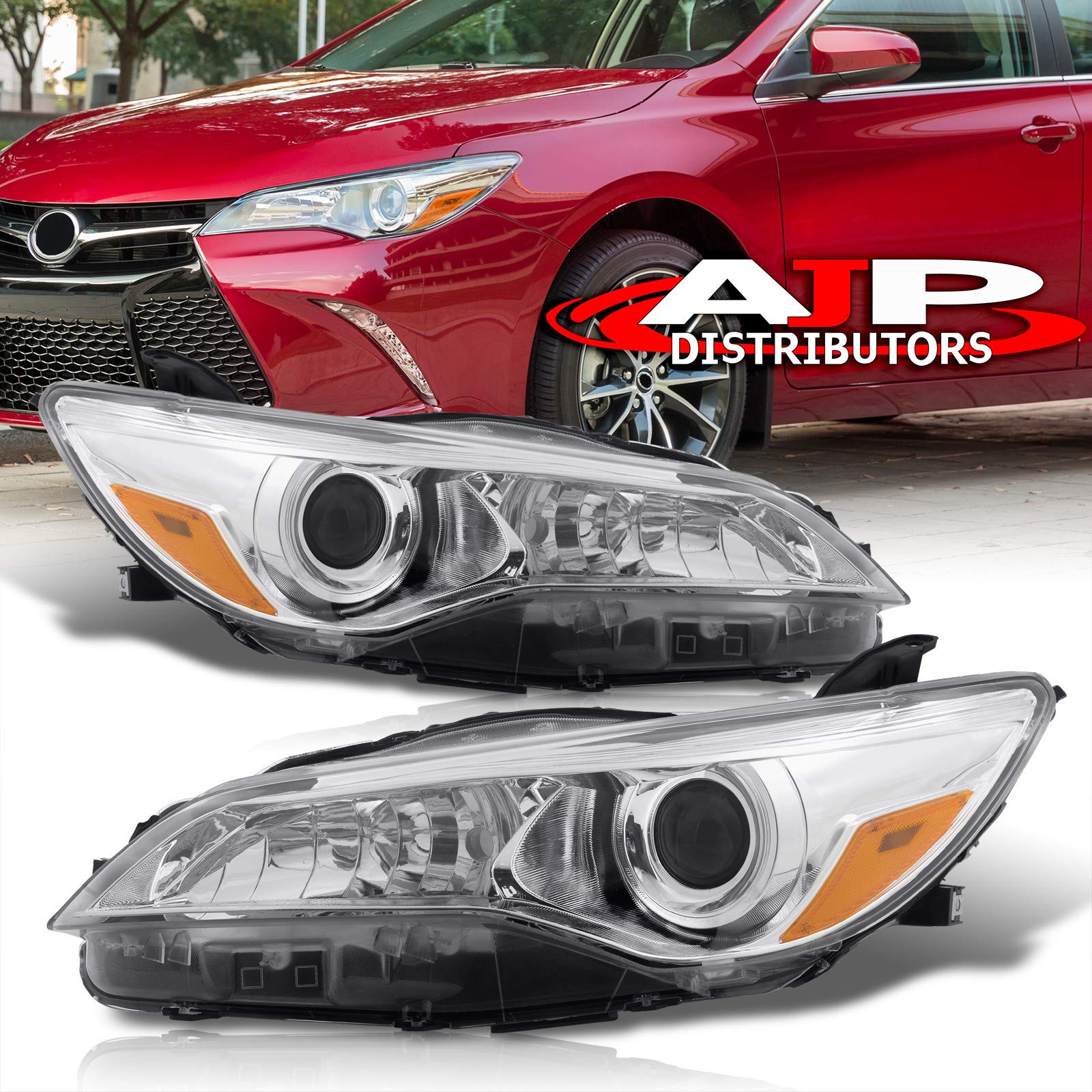 AJP Distributors Front Driving Projector Headlights Halogen Headlamps Bumper Head Lights Signal Lamps Assembly Pair Set LH+RH Driver Passenger Compatible/Replacement For Camry 2015 2016 2017 15 16 17