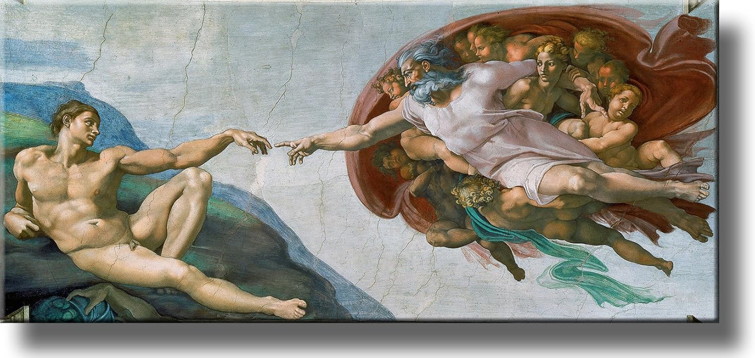 Creation of Adam by Michelangelo Picture on Stretched Canvas, Wall Art Décor, Ready to Hang!