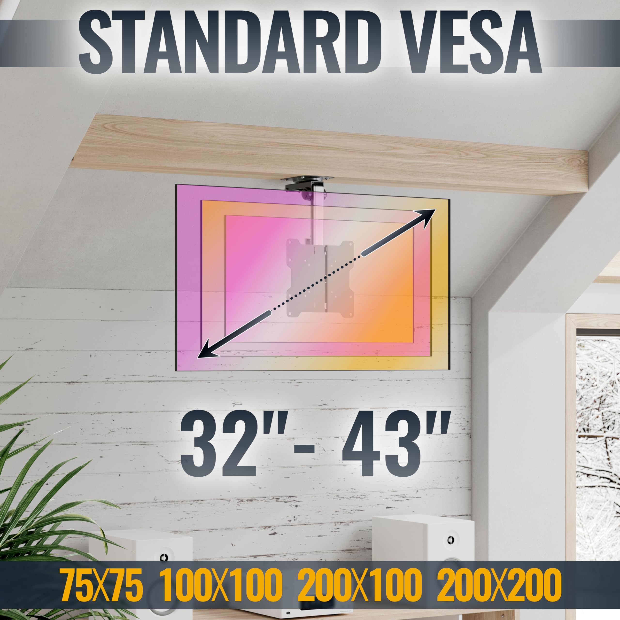 RICOO D0122 Supporto TV da soffitto Staffa TV 32-43 pollici per 32 40 42 43 pollici pieghevole girevole fino a 20 kg max VESA 200x200