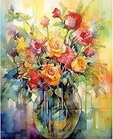 Vista 9 de Tucocoo Kits de pintura de girasoles por números con pinceles y pigmento acrílico sobre lienzo para adultos, acuarela abstracta floral