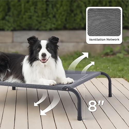 Miniatura 2 de Bedsure Cama grande elevada para mascotas con patas antideslizantes para perros grandes, hamaca, interior y exterior, portátil, marco con malla