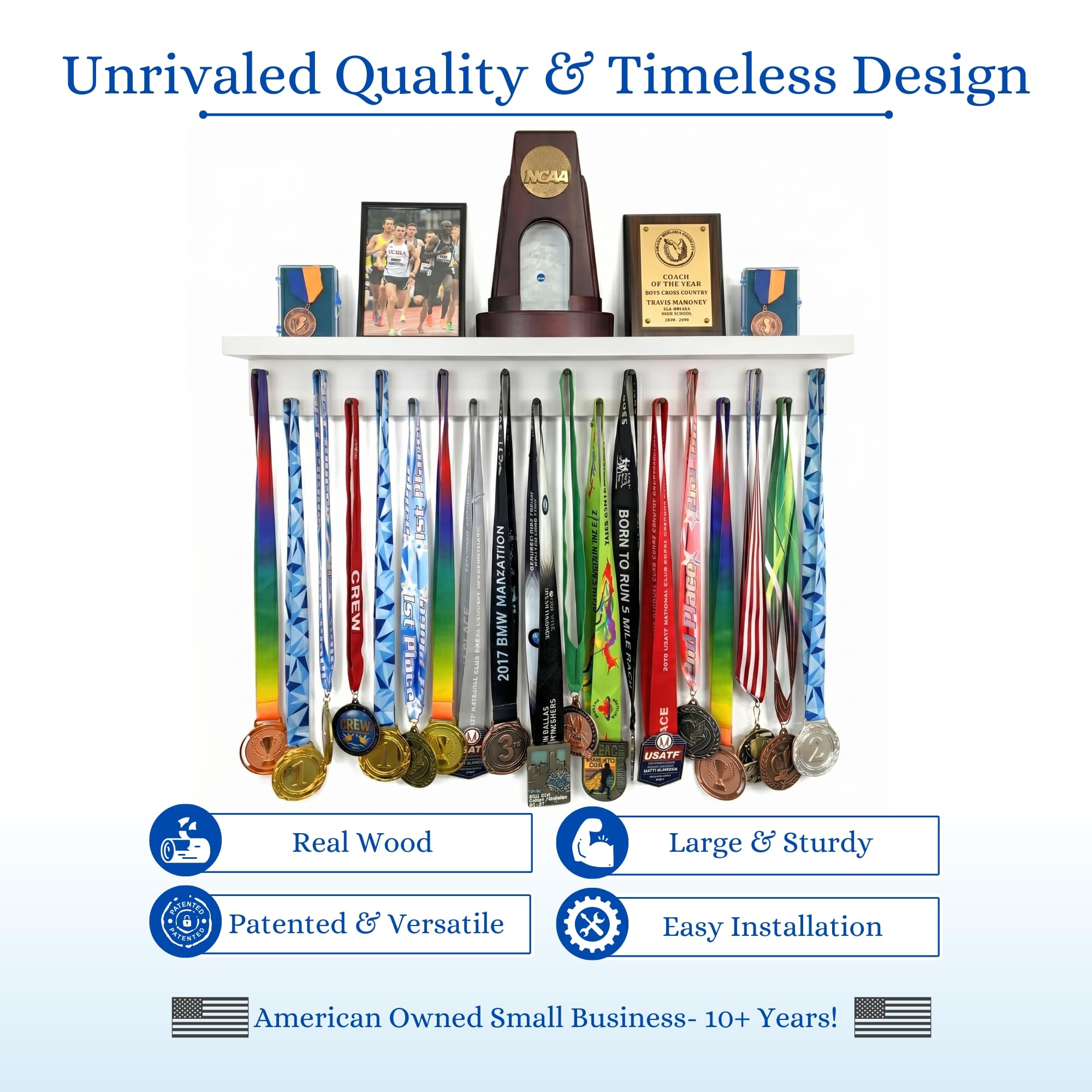 MedalAwardsRack Premier Medaillenhalter und Trophäenregal für Gymnastik, Fußball, Basketball, Fußball und mehr, 60 cm, Weiß