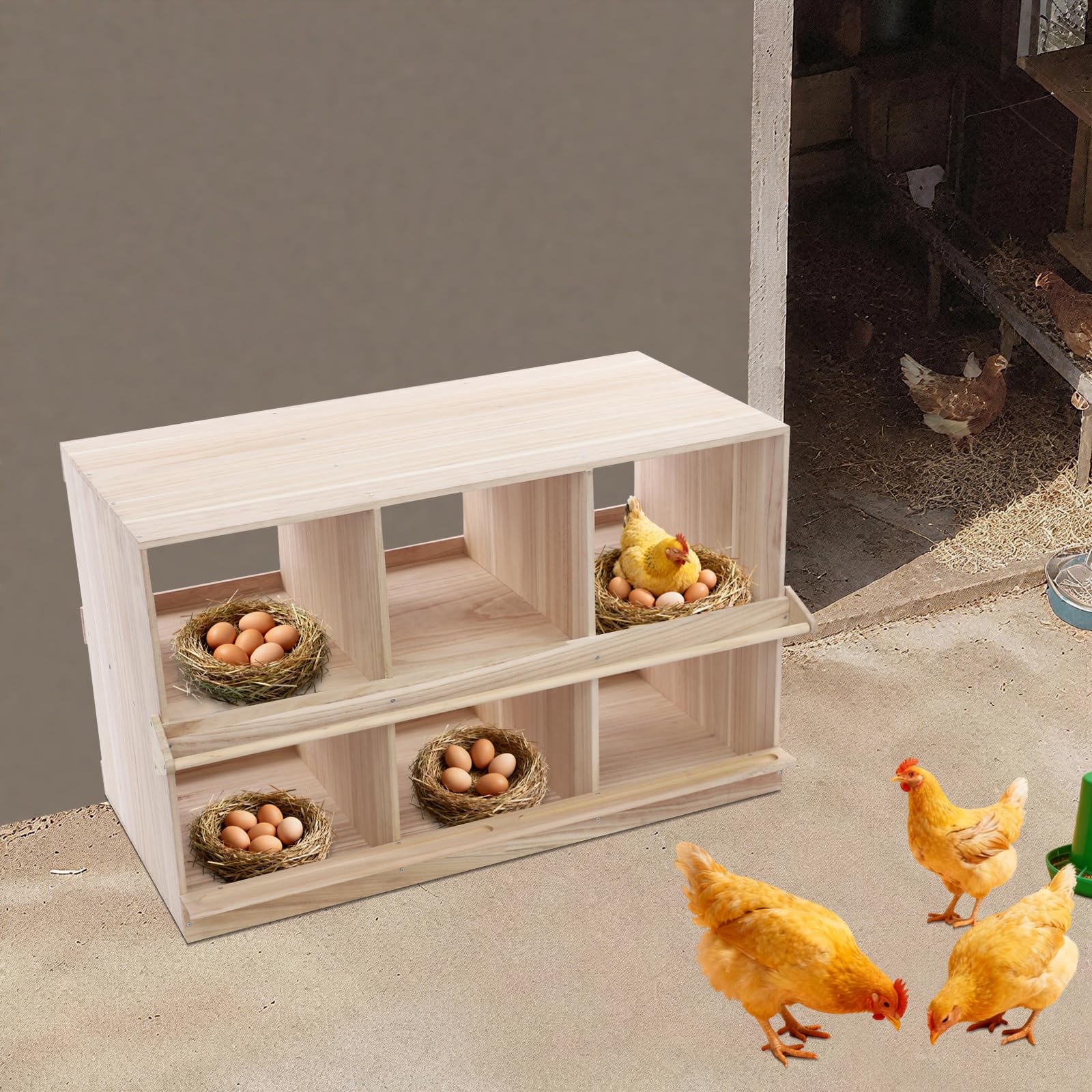 Jaula para gallinas, 6 compartimentos, madera, 94 x 44 x 58 cm, nido para pollos, codornices, patos, palomas
