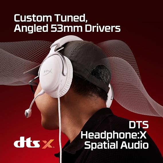 سماعة الألعاب السلكية HyperX Cloud III، الكمبيوتر الشخصي، PS5، Xbox Series X|S، برامج تشغيل بزاوية 53 مم، DTS، رغوة الذاكرة، إطار متين، ميكروفون فائق الوضوح مقاس 10 مم، USB-C، USB-A، أبيض مقاس 3.5 مم