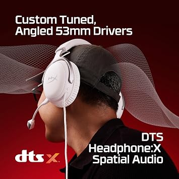 سماعة الألعاب السلكية HyperX Cloud III، الكمبيوتر الشخصي، PS5، Xbox Series X|S، برامج تشغيل بزاوية 53 مم، DTS، رغوة الذاكرة، إطار متين، ميكروفون فائق الوضوح مقاس 10 مم، USB-C، USB-A، أبيض مقاس 3.5 مم