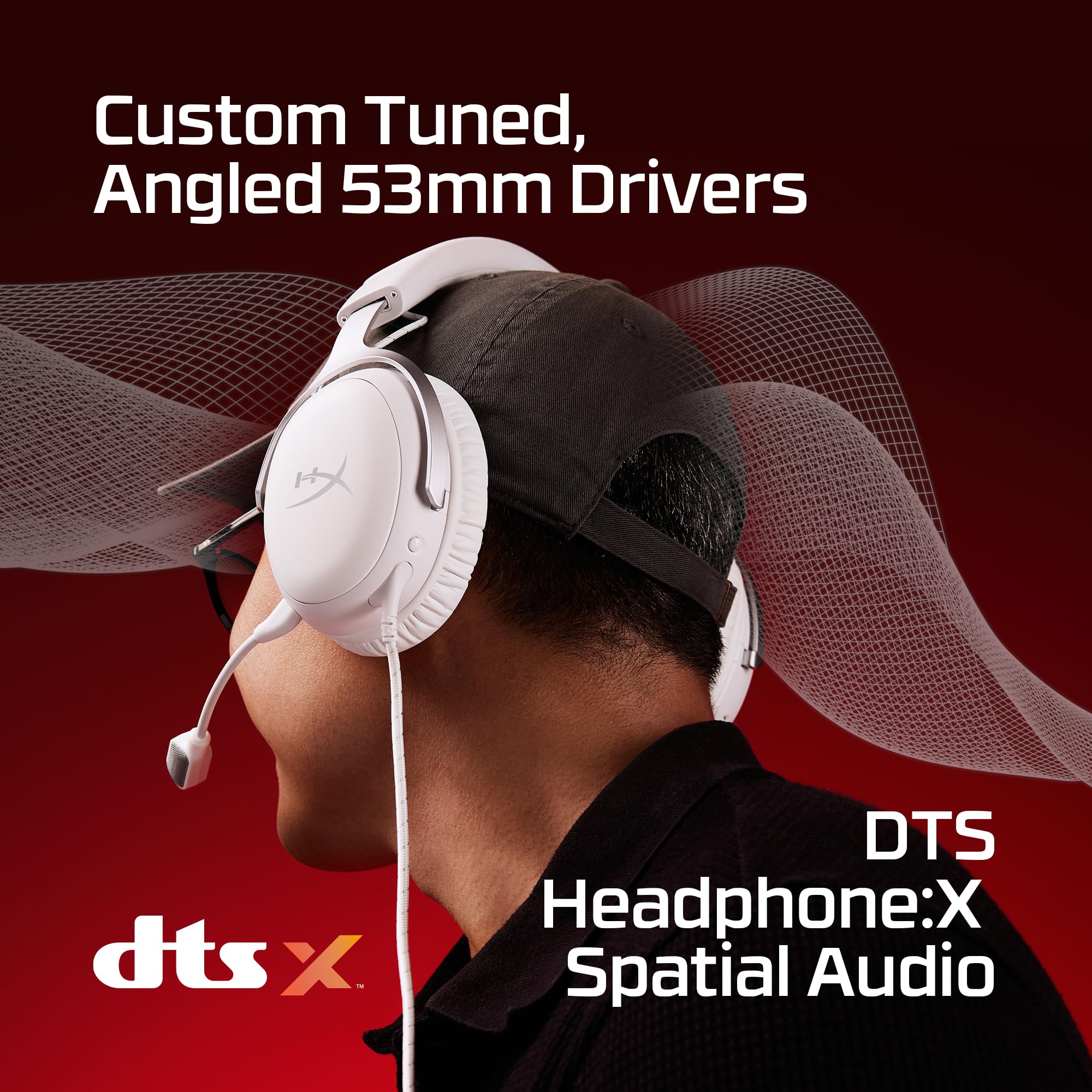 HyperX Cloud III – Wired Gaming Headset, PC, PS5, Xbox Series X|S, Angled 53mm Drivers, DTS, Memory Foam, Durable Frame, Ultra-Clear 10mm Mic, USB-C, USB-A, 3.5mm – White