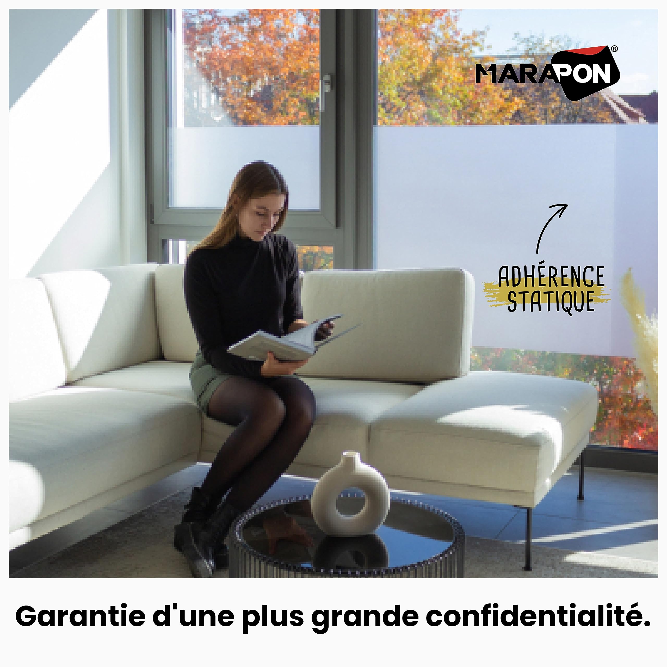 MARAPON Film pour Fenêtre Opaque 0,445x2 m Adhésion Statique sans Colle Dépoli Intimité Protection UV Salle de Bain Bureau Cuisine