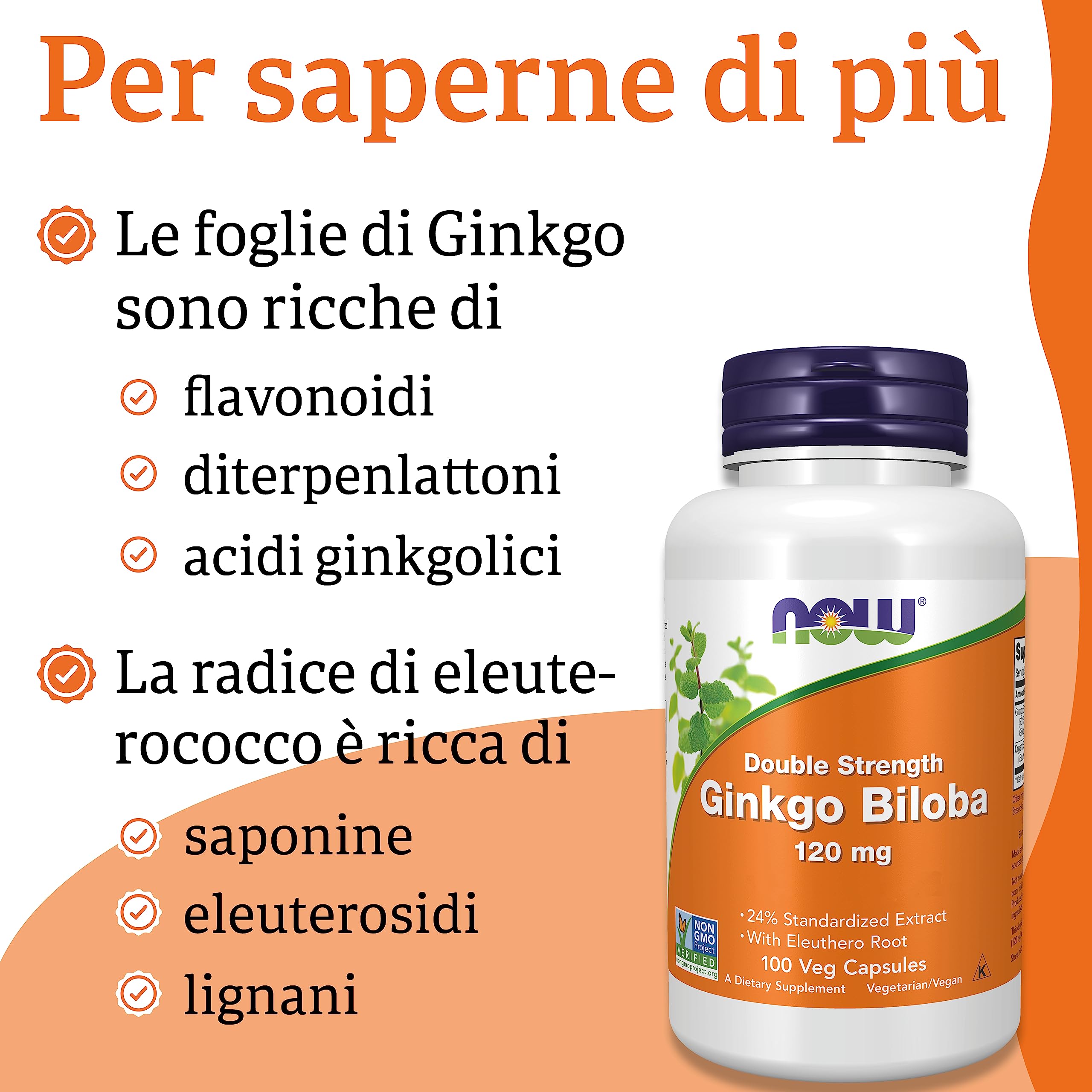 Now Foods, Double Strength Ginkgo Biloba, 120mg, 100 Capsule vegane, Testato in Laboratorio, Senza Soia, Senza Glutine, Vegetariano, Non-GMO
