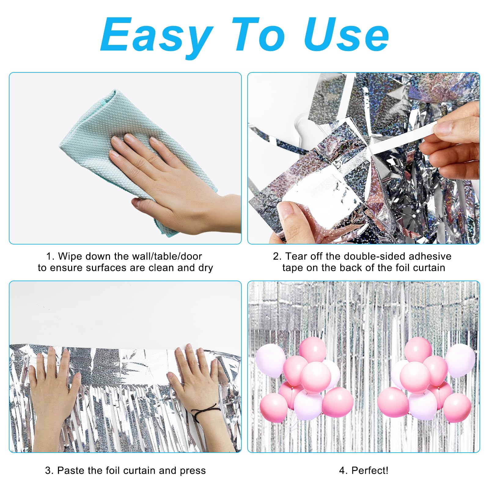 Rideaux Métalliques Frange Rose – 3 Pièces 1x2.5m – Décoration Fête Noël Mariage