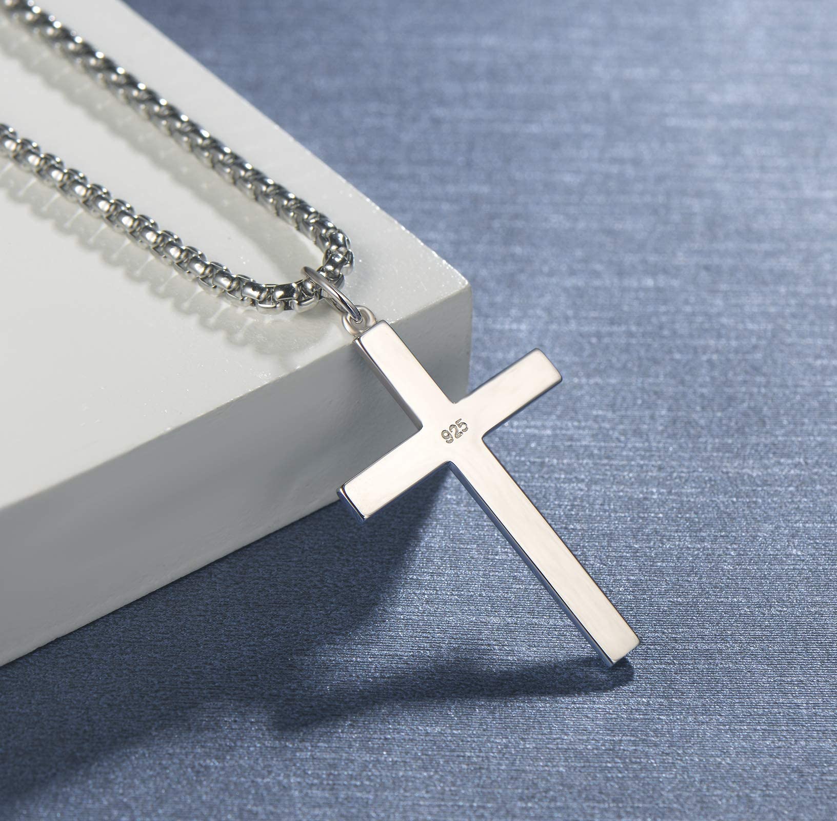 FANCIME Collier Homme avec Pendentif Croix en Argent sterling 925 et Chaîne Acier Inoxydable pour Hommes - Longueur 61 cm