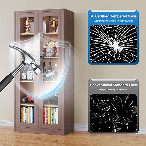 Miniatura 5 de Vitrina de exhibición con puertas de vidrio, vitrina de metal de 71 pulgadas con 4 estantes ajustables, gabinete de almacenamiento curio con