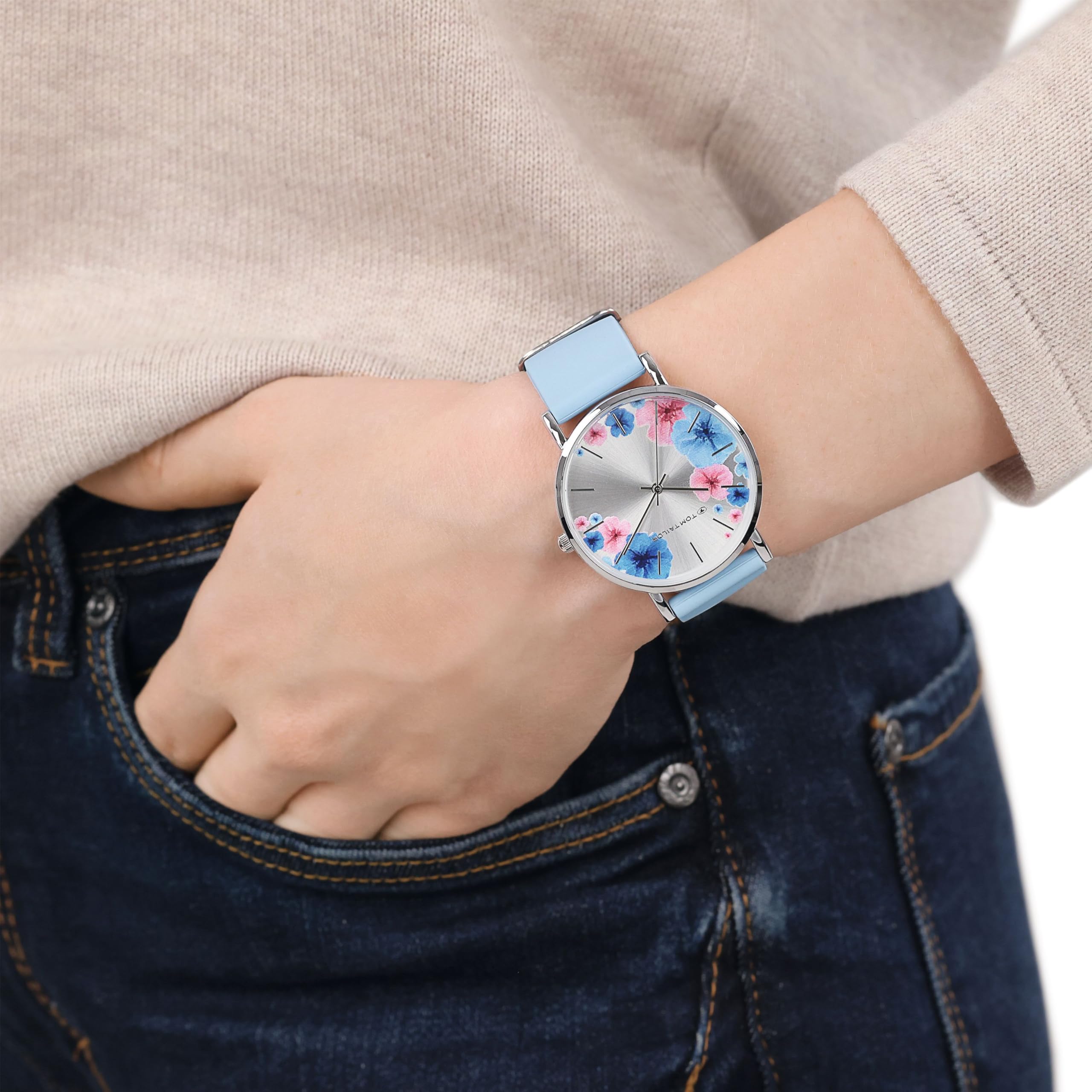 TOM TAILOR - Damen Quarz Armbanduhr - Alloy Gehäuse - Silikon Armband - Wasserdicht 3 Bar - Blumen Design