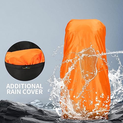Miniatura 2 de Mochila de senderismo para hombres y mujeres, 70L+5L, impermeable, ligera, mochila de camping con cubierta de lluvia, sin marco (negro, b)