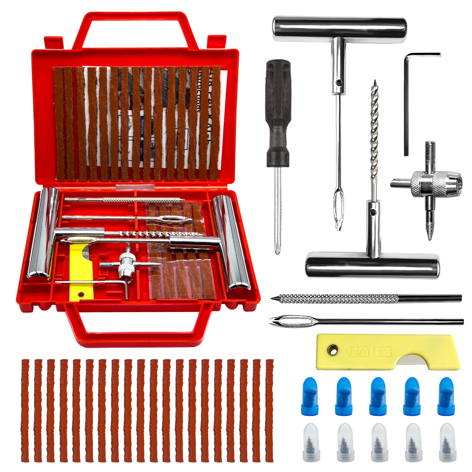 38PCS Kit Repara Pinchazos para Coche y Moto, kit antipinchazos neumático, Mechas y Clavos de gomas, Compacto para Maletero, Solución emergencia, Fácil Uso sin Experiencia - 2