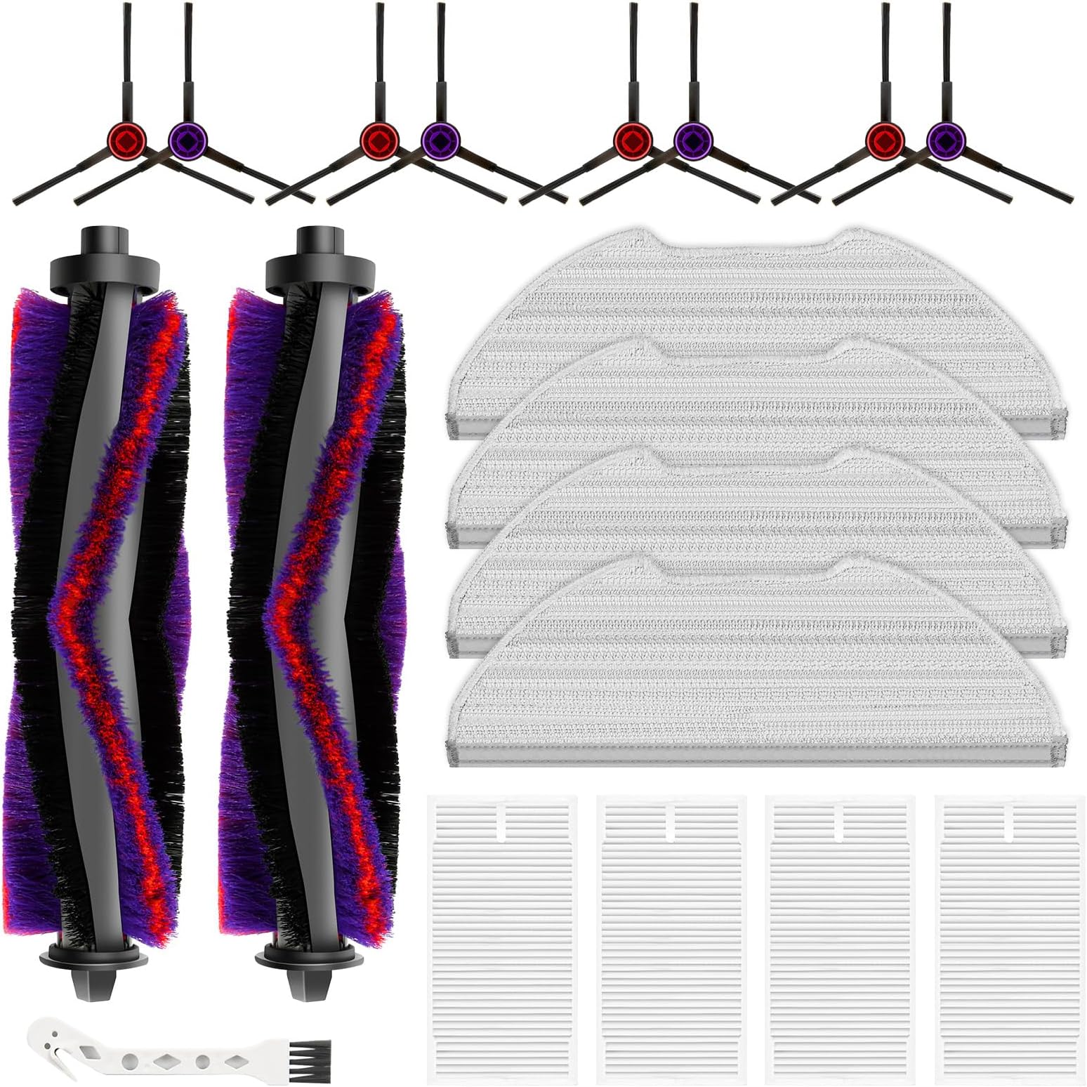 19 Packs Replacement Parts for Eureka E10s Robot Vacuum Cleaner, 2 Main Roller Brushes, 8 Side Brushes, 4 Hepa Filters, 4 Mop Pads, 1 Cleaning Brush Accessories Kit